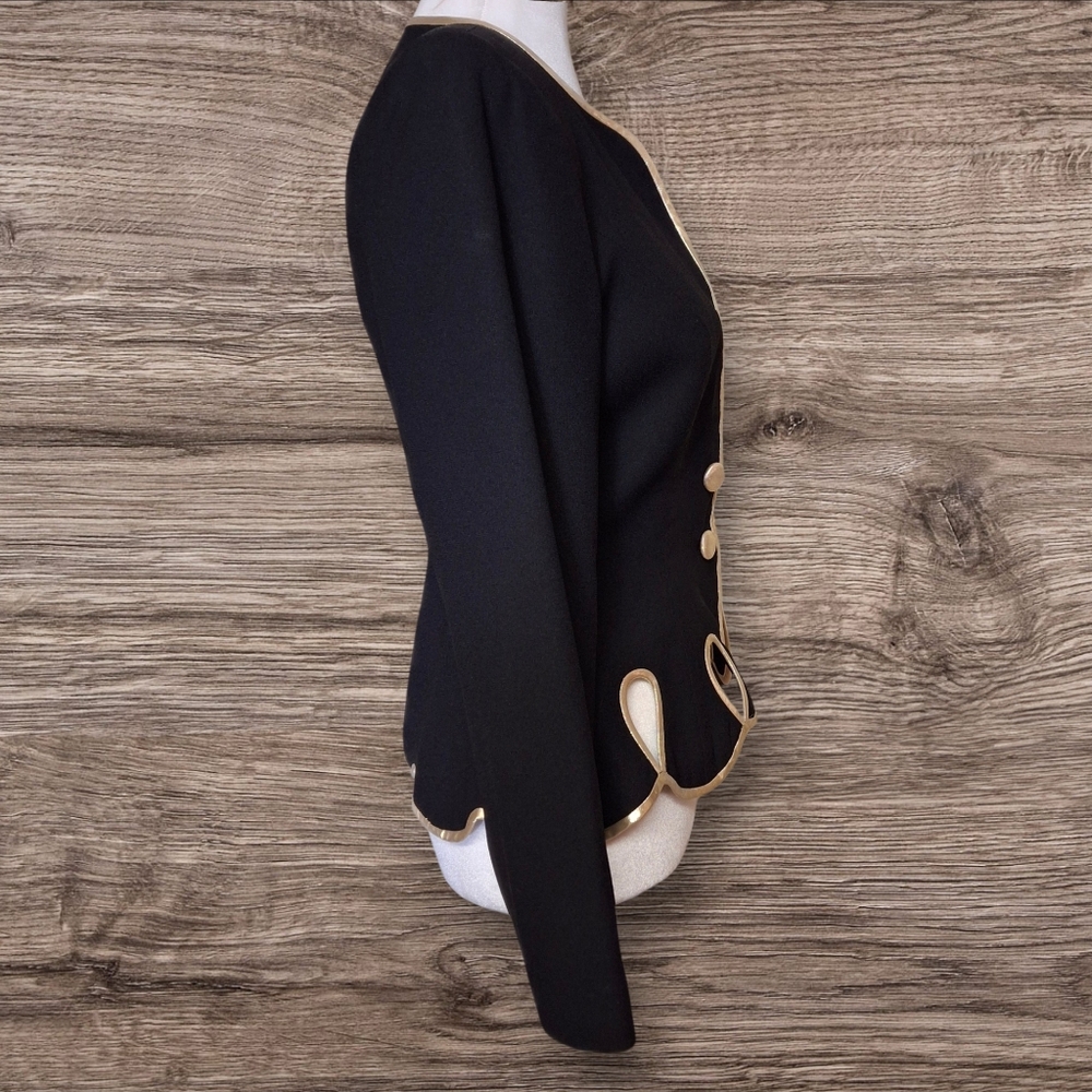 Vintage Rimini Black with Gold Trim Long Sleeve Blazer   Women Size 4 - Picture 5 of 16